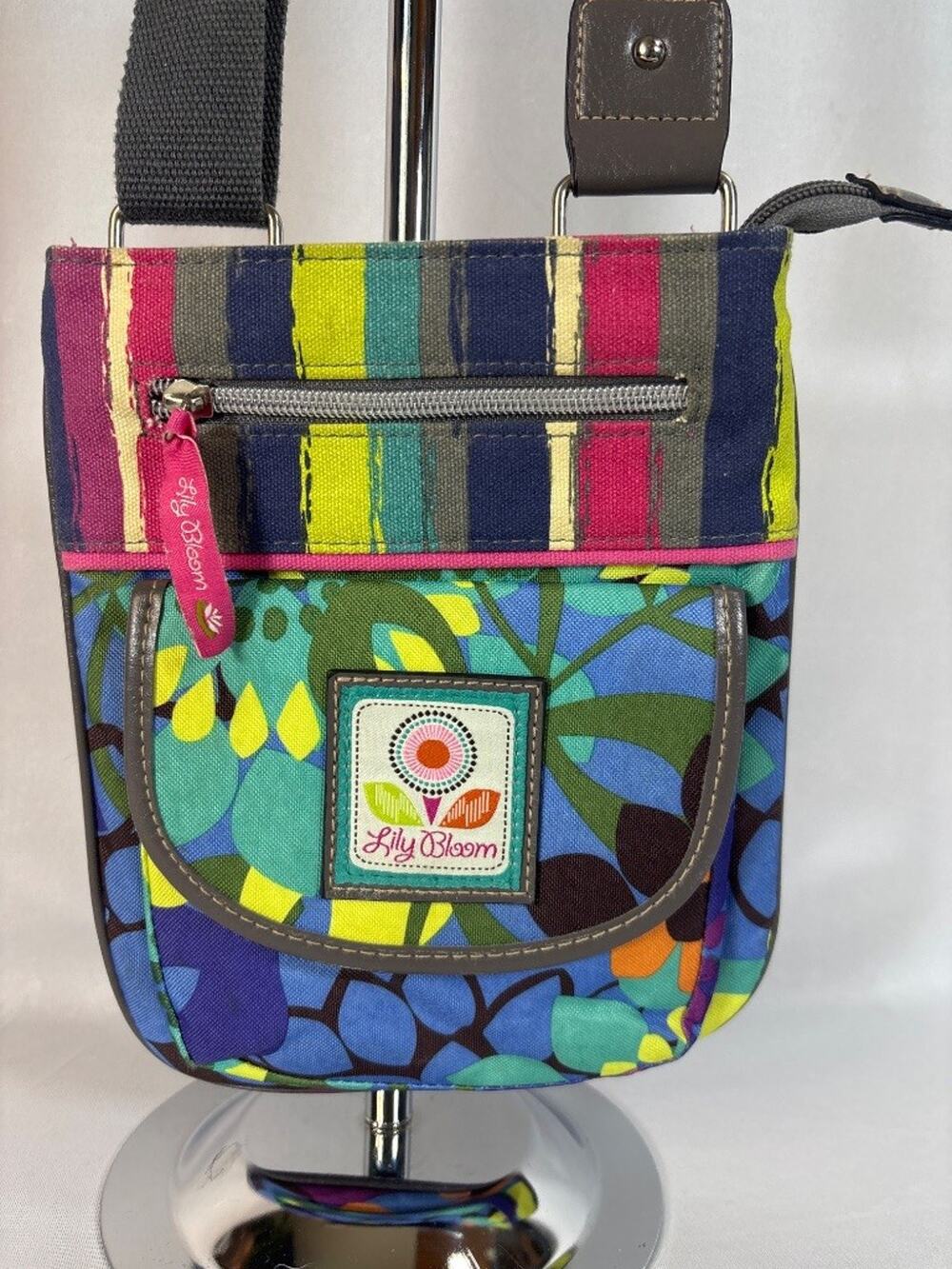 Lily Bloom Crossbody Bag Floral Stripe Multicolor Boho Shoulder Purse Dopamine